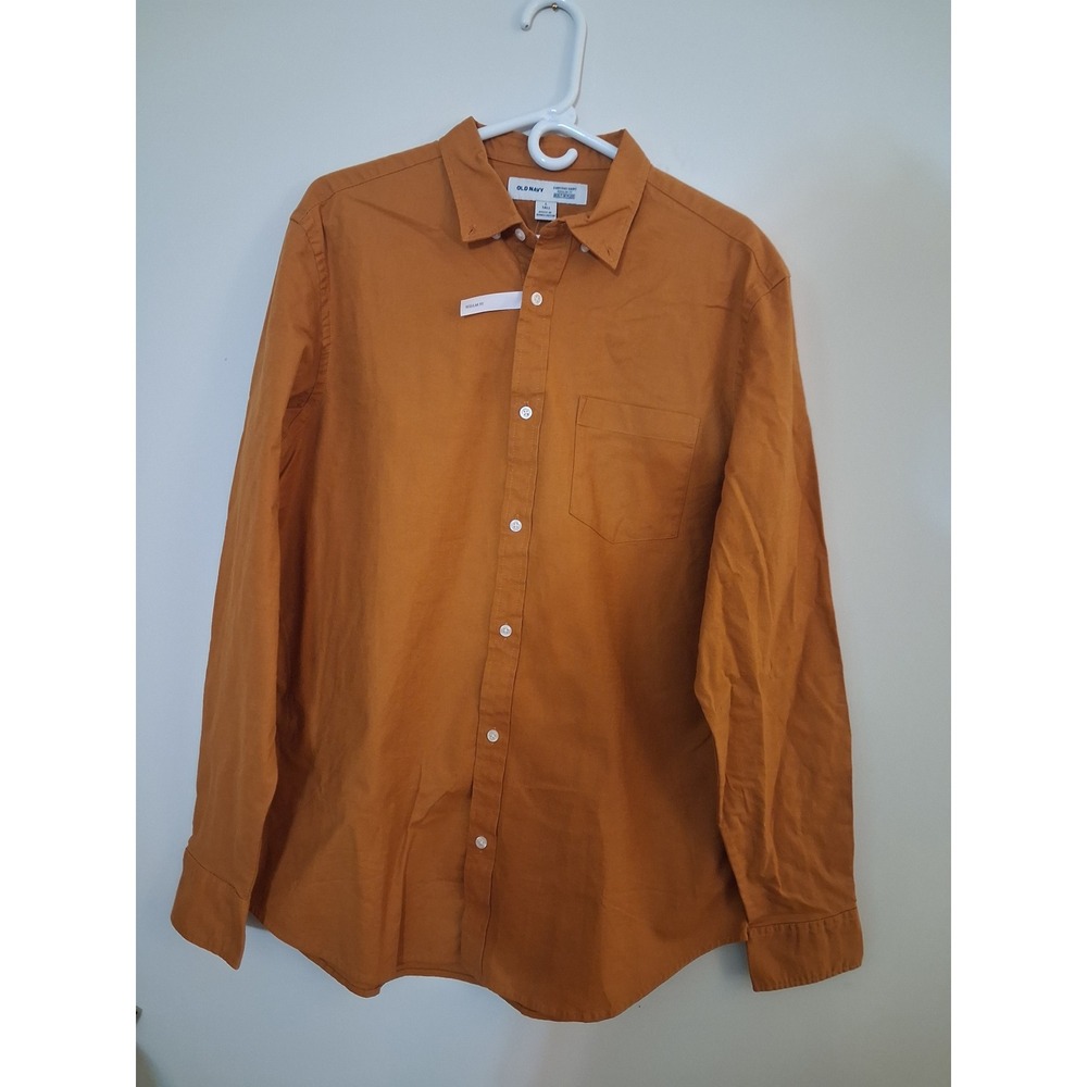 Old Navy Everyday Shirt Mens Large Tall Orange Regular Fit Flex Shirt New